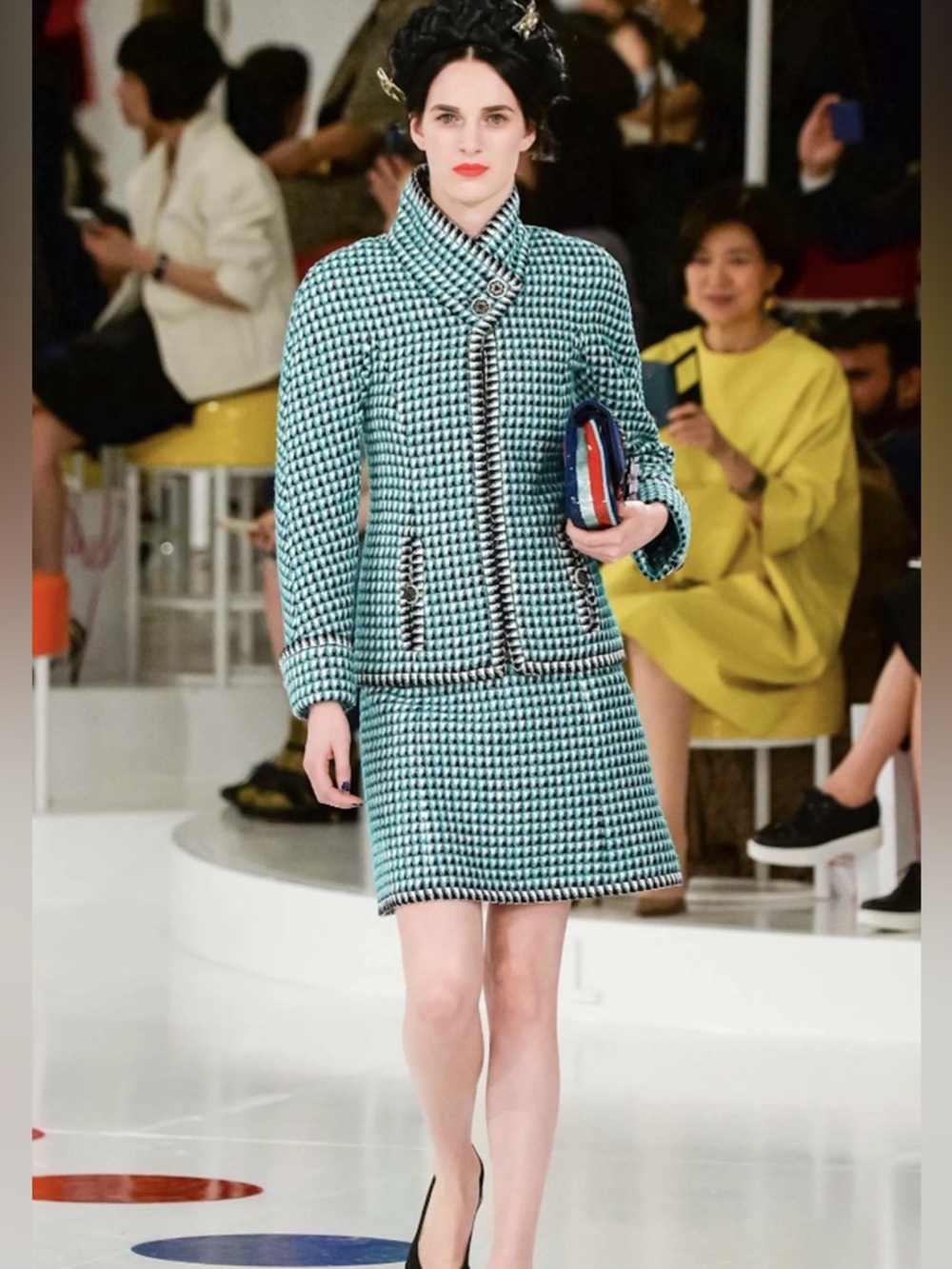 ZARA Textured Houndstooth Tweed 2 Piece Coord Matching Set Jacket Skirt Chanel 💚 - Picture 8 of 16